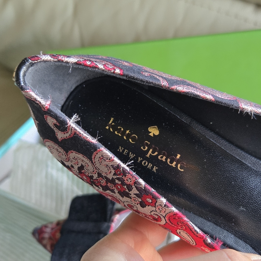 Kate Spade Brocade Flats With Velvet Bow, NIB, Sz. 8 - Picture 7 of 10